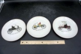 Plates with pictures of cars, saucers, 24k gold trim.