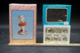 Miniature thimble set, cat figurine.