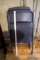 4 blue folding chairs.