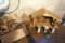 Nativity set with ceramic figurines.