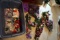Tote of Christmas decor, Garland, ornaments, figurines, stockings, candles, and more.