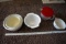Strainers, bowls, measuring bowl.