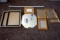 Picture frames, mirror, candleholders.