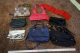 Collection of purses, handbags.