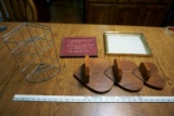 Shelves, artwork, picture frame.