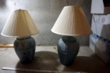 2 teal lamps.