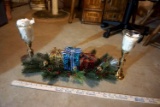 Brass candle sticks, Floral, Christmas.