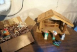 Nativity set with ceramic figurines.