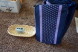 Luggage, basket, glass organizer.