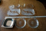 Rose cut glass and other Clear glass serving dishes.