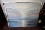 Large painting in brass frame.