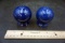 Blue round salt and pepper shakers.