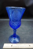 Blue glass goblet with cameo.