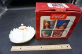 Coca Cola cups, Santa plate.