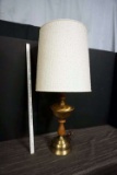 Brass and wood lamp with heavy textured Shade.