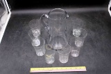 8 Fostoria glasses and pitcher.