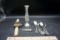 Cutlery, vase, lighter, lamp parts.