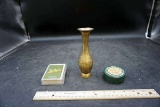 advertising deck of cards, brass vase, and more.