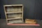 Wooden shelves, wooden crate