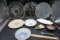 Glassware, clear plates, serving plates, painted plates, utensils.