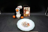 Vintage Coca Cola advertising, Penguin Coca Cola plushy, plate.