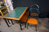 Tile-top Green Table with Benches and Chairs