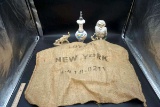 New York burlap sack, elephant, soap dispenser, owl.