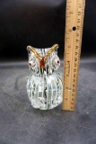 Large striped owl. Glass paperweight.