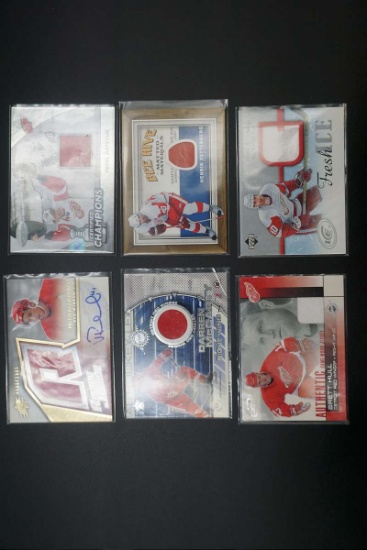 6 Detroit Red Wings Hockey Game Used Jersey Cards