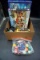 Puzzles, small pool balls, batteries, figurines.
