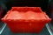 Heavy duty red tote with hamster wheels, pet supplies.