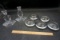Candle sticks, glassware.
