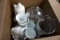 Cups and saucers, water pitcher, dish with lid, coffee pot. William Sonoma. Cape Cod.