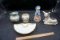 Glassware, figurines, pottery.