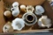 Box full of glassware, candleholders, and more.