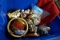Tote full of Christmas decor, ornaments.