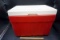 Red igloo cooler.