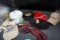 Assorted hats, tie.