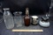 Assorted glassware, insulator.