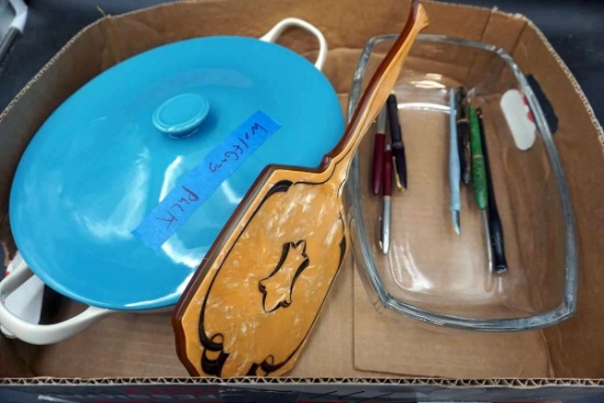 Wolfgang Puck. Pot with lid. Calligraphy pens, mirror