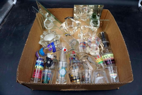 Shot glasses, glassware, candleholders.