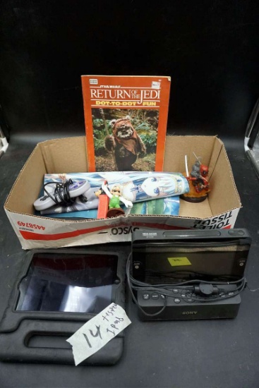 Locked iPad, Sony Dream machine, Nintendo controllers, anime, Mario, Star Wars, and more.