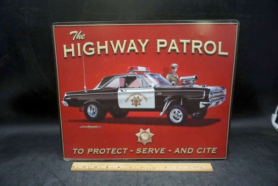 The Highway Patrol metal sign.