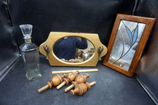 Wooden Finials, Stained Glass Mirror, Mirror, Decanter