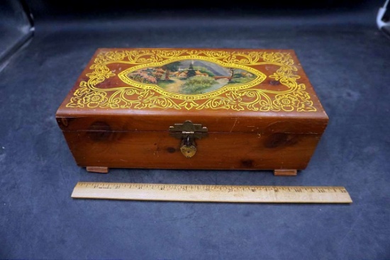 Handpainted, Wooden box w/ Mirror