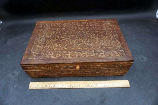 Carved Wooden box w/ Mirror