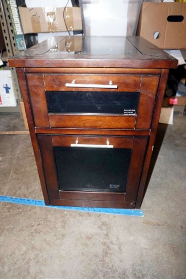 Glass top file cabinet.