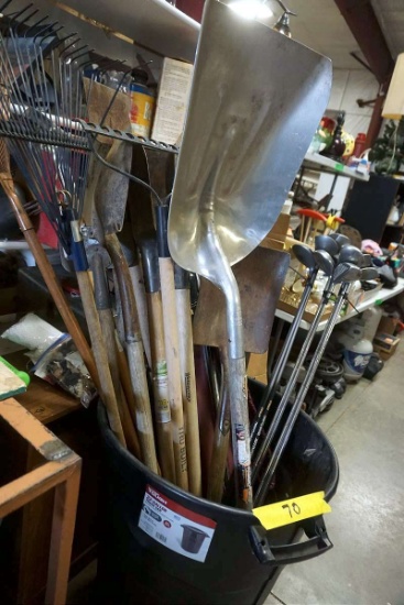All of the tools and golf clubs seen here. Rakes, shovels, golf clubs, and more.