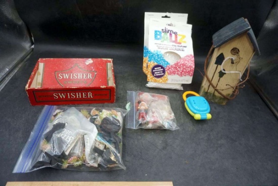 Decor, cigar box, birdhouse, slimeballs, and more.