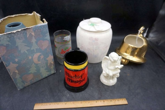 Candle holder, mischief managed Harry Potter Cup, glassware, and more.